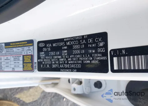 2017 Kia Forte Lx from USA, damaged, VIN 3KPFL4A78HE046330